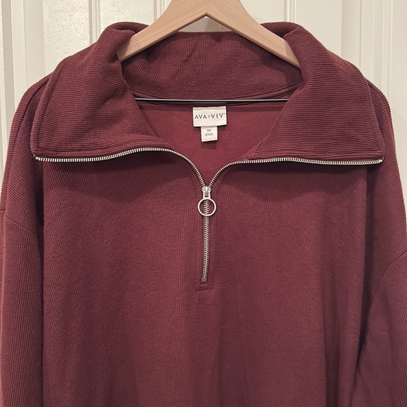 NWT Women’s Plus Size Oversized Maroon Ribbed Quarter Zip 3X - Picture 3 of 12